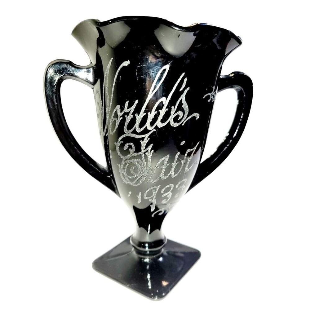 Vintage Vase LE Smith Art Deco Black Amethyst Glass c1933-1934 Chicago World's F